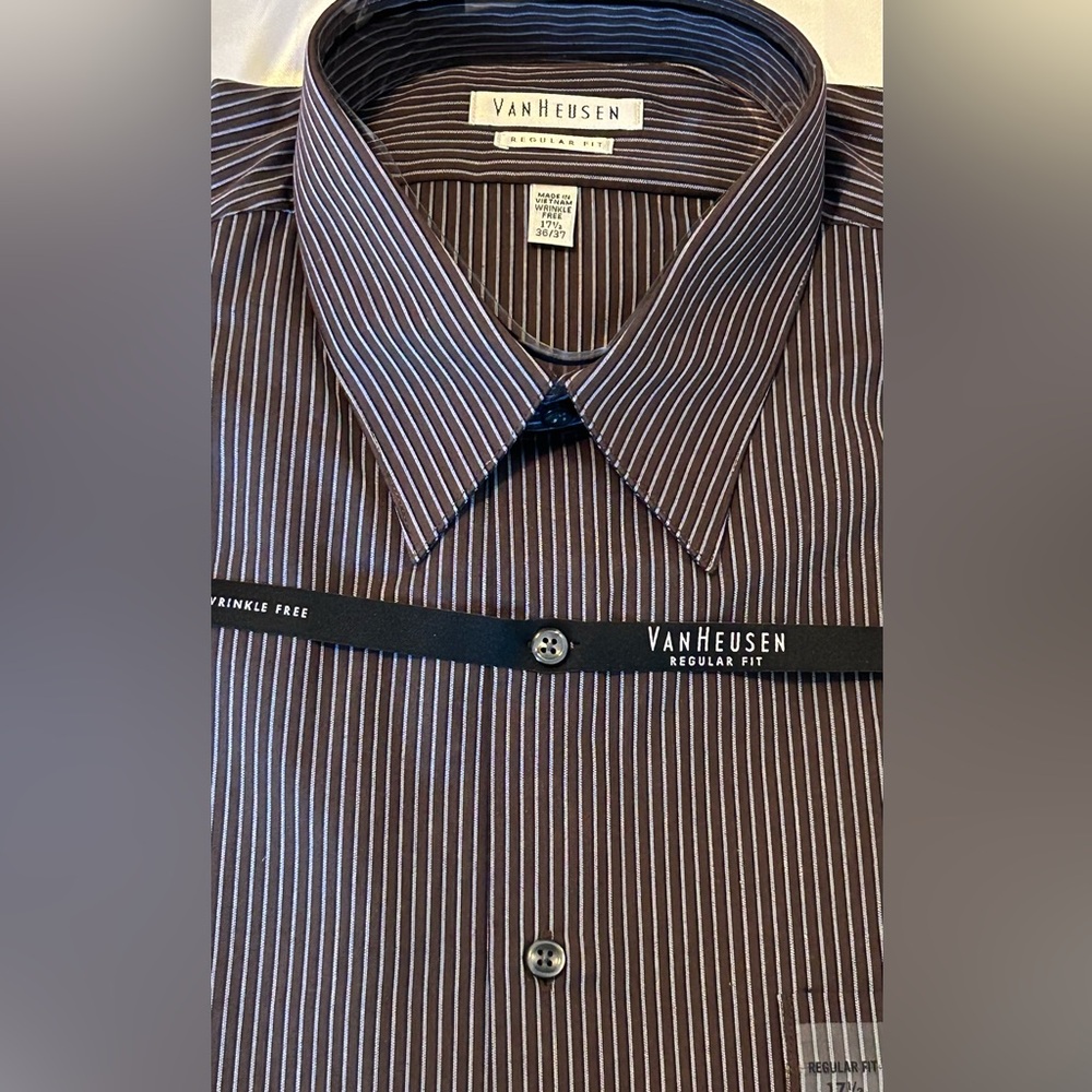 Van Heusen Dress Shirt Mens Wrinkle Free‎ Long Sleeve Expresso 17 1/2  36/37 NWT